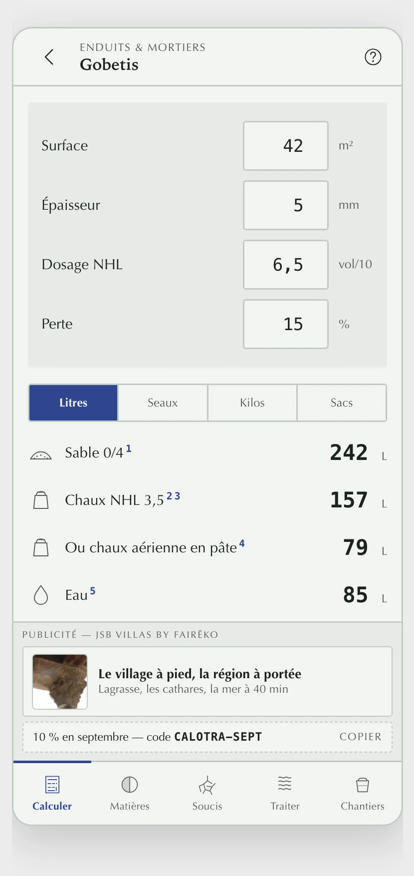 Le calcul d’un gobetis à la chaux